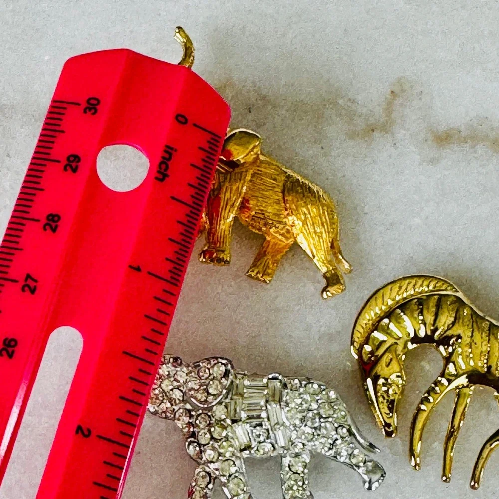 Vintage Style Safari Animal Brooch Pin Set Gold Silver Tone 3pc Rhinestone